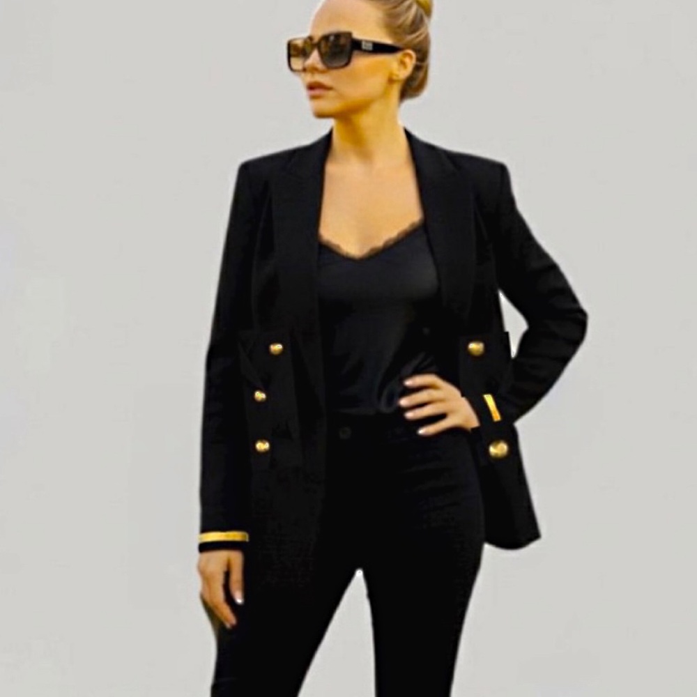VTG Lillie Rubin Black Wool Nautical Blazer Gold Button Size 8 Fits 6 Preppy